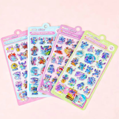 Kawaii Stitch 3D Laser Puffy Stickers – Cute Cartoon Relief Sticker Sheets