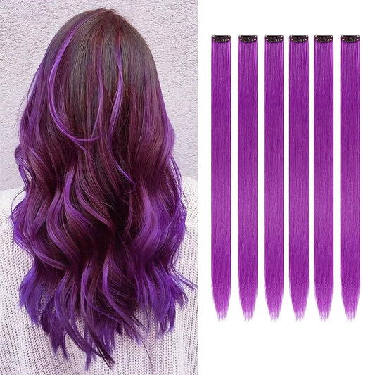 Clip-In Hair Extensions 6 Pcs Colored Highlights 22 Inch Straight
