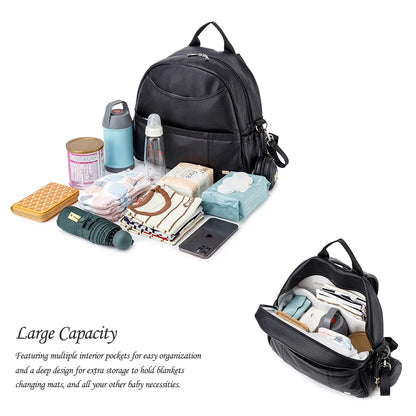 PU Leather Diaper Backpack – Large Capacity Waterproof Mom Bag