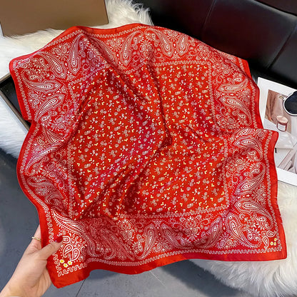 Paisley Print Silk Square Scarf for Women – 70x70cm