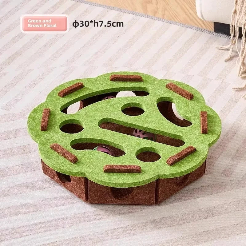 Cat Puzzle Box Toy with Felt Ball Tracks & Holes