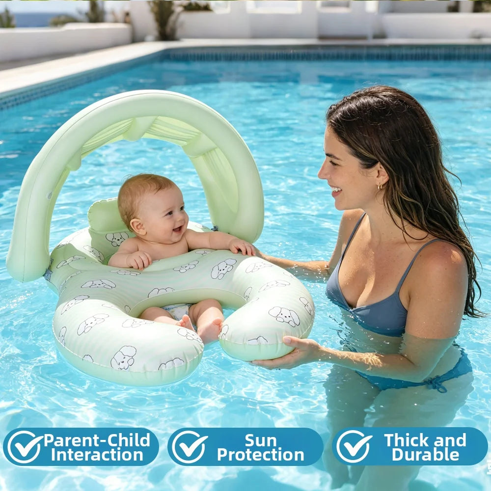 Parent-Child Inflatable Pool Float with Sun Canopy & Baby Seat