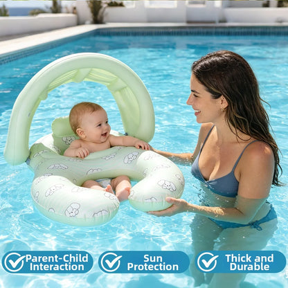 Parent-Child Inflatable Pool Float with Sun Canopy & Baby Seat