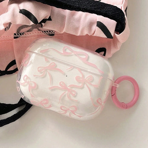 Pink Bow Clear AirPods Case with Ring Clip