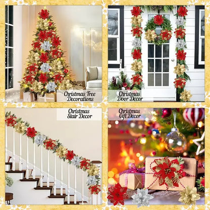 Glitter Artificial Poinsettia Christmas Tree Ornaments