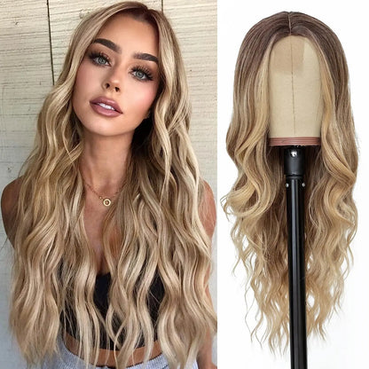 Synthetic Lace Wig 26 Inch – Long Wavy Curly Middle Part Heat Resistant