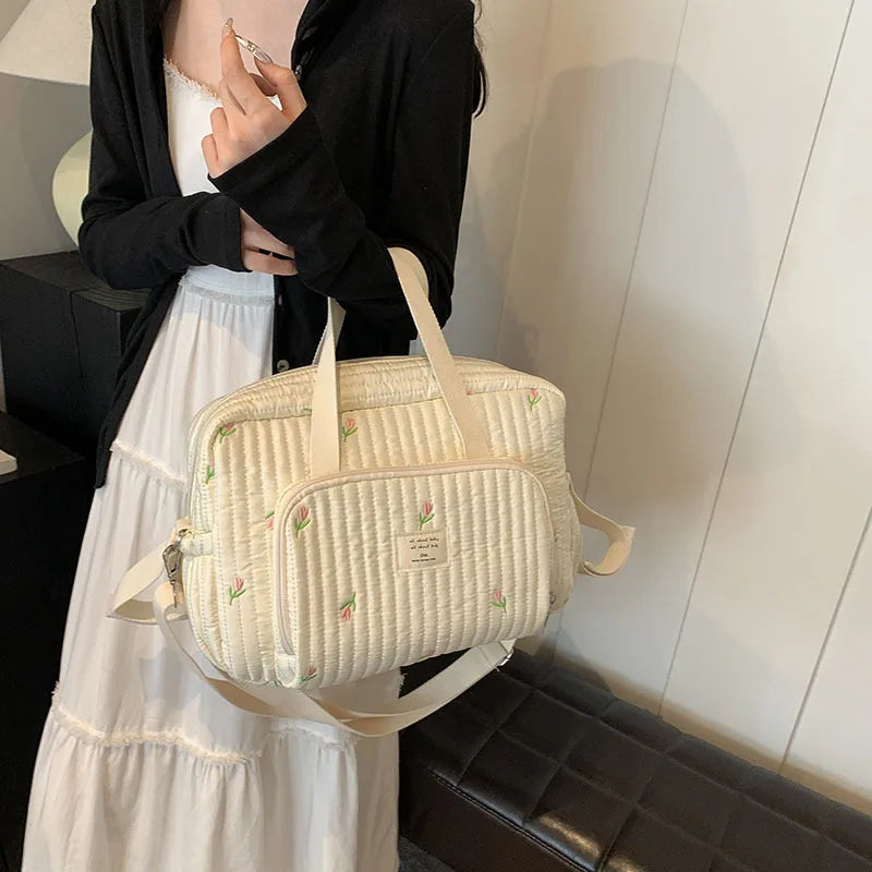 Large Embroidered Diaper Bag Mommy Shoulder Crossbody Handbag