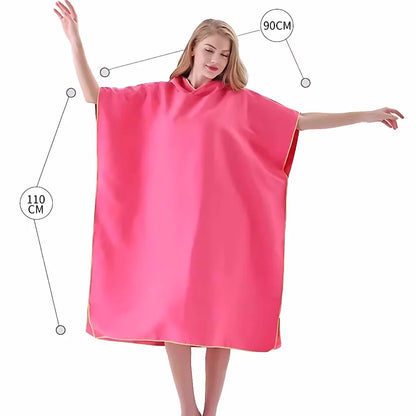Surf Poncho Changing Towel – Hooded Microfiber Beach Robe for Adults