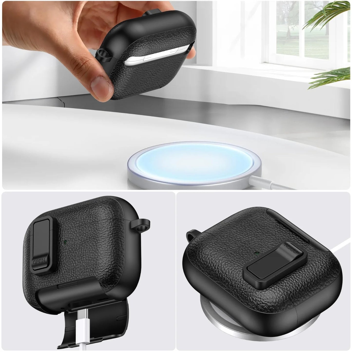AirPods Case with Phone Holder Clip & Carabiner – Fits AirPods 1/2/3/Pro/Pro 2/Pro 3/4
