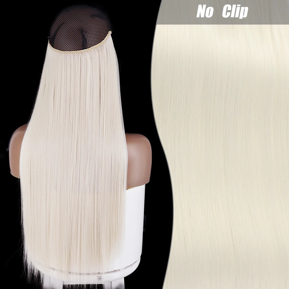 No-Clip Halo Hair Extensions – Long Wavy Synthetic Hairpiece