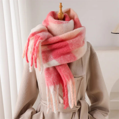 Women's Thick Winter Scarf – Colorblock Cashmere Shawl Wrap