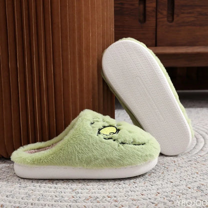 Green Monster Plush Slippers – Cozy Fuzzy Indoor Home Shoes