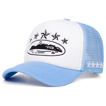 Five Star Embroidered Trucker Hat – Unisex Mesh Baseball Cap