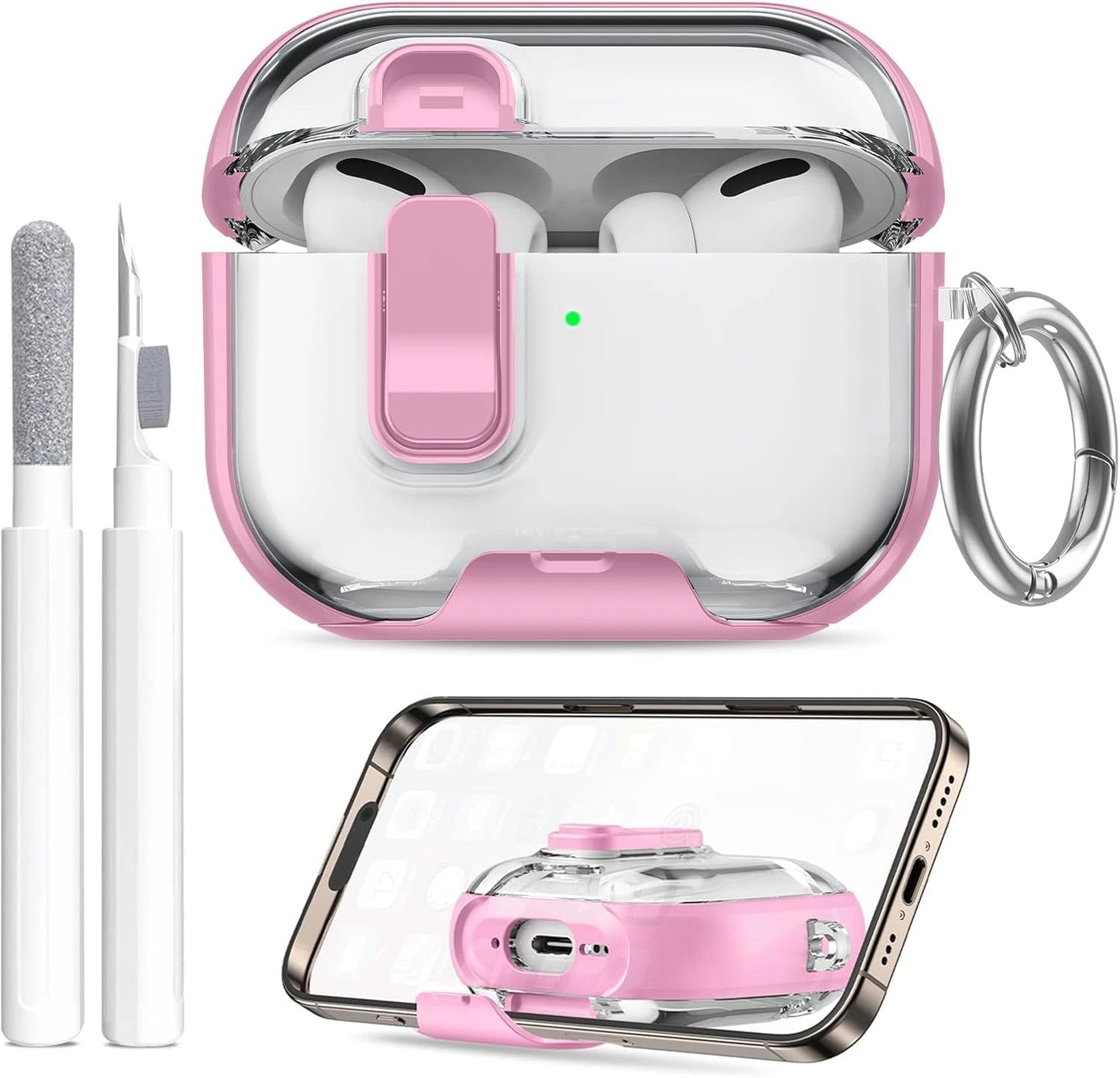 Clear AirPods Pro 3 Case Shockproof TPU Cover with Lock & Carabiner Ring