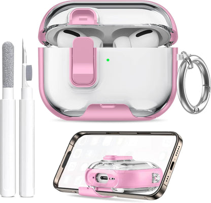 Clear AirPods Pro 3 Case Shockproof TPU Cover with Lock & Carabiner Ring