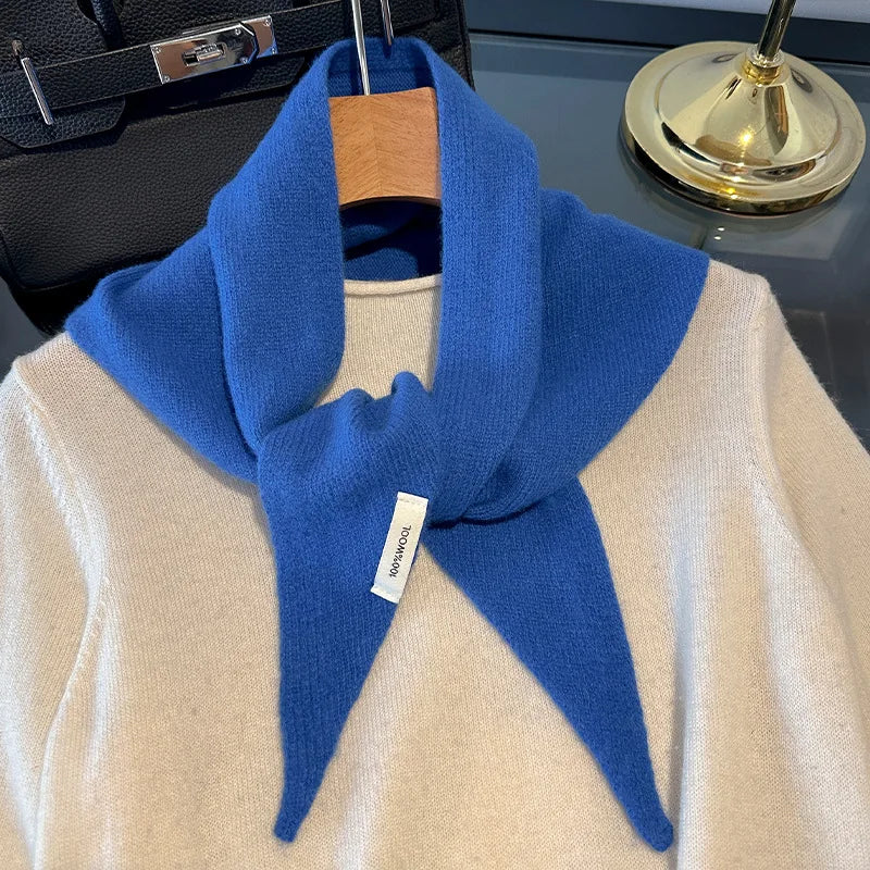100% Wool Knitted Scarf for Women – Soft Solid Color Winter Shawl