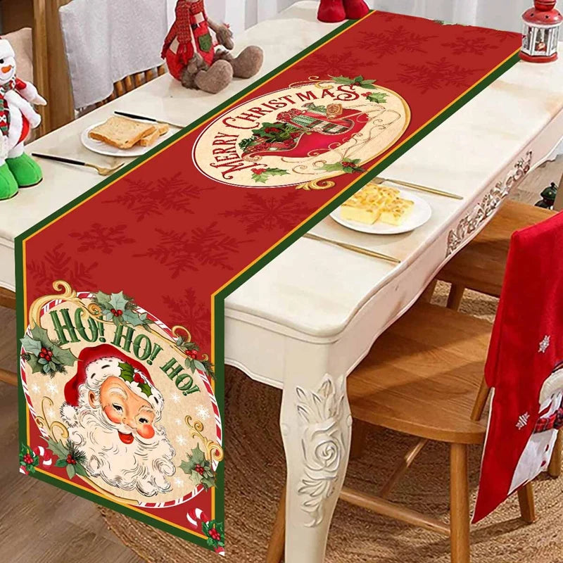 Christmas Table Runner – Festive Gnome & Santa Holiday Tablecloth