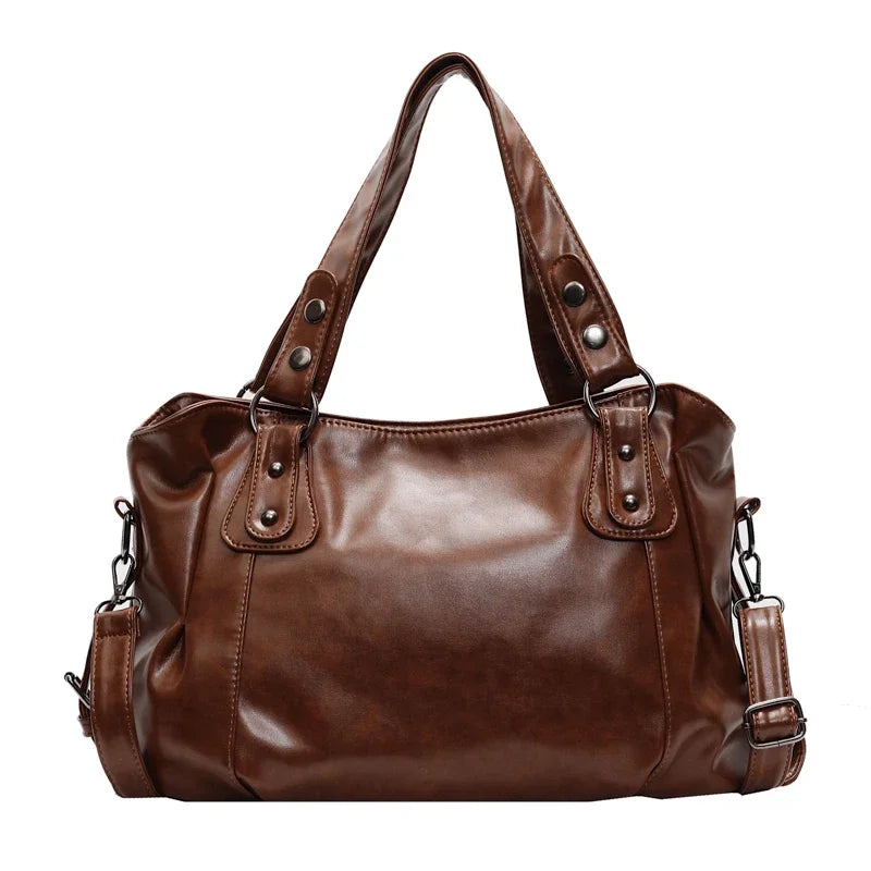 Large Leather Shoulder Bag for Women – Retro Crossbody Tote
