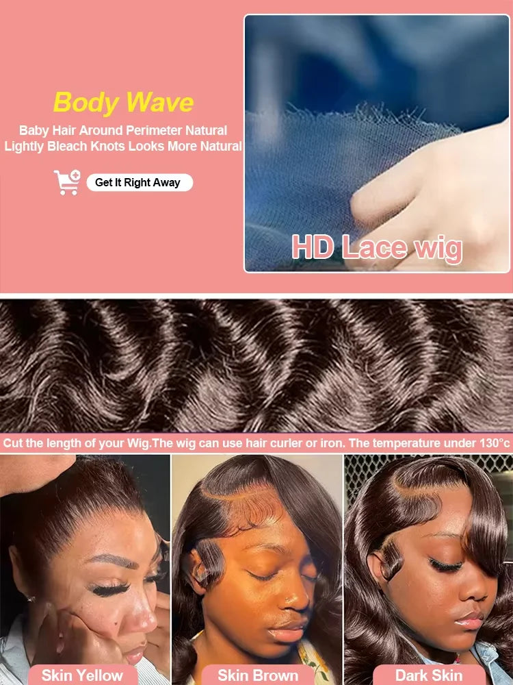 Chocolate Brown Body Wave 13x4 HD Lace Front Human Hair Wig