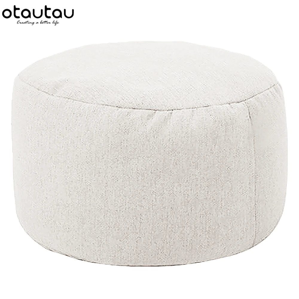 Round Linen Pouf Ottoman – Bean Bag Footstool Floor Cushion
