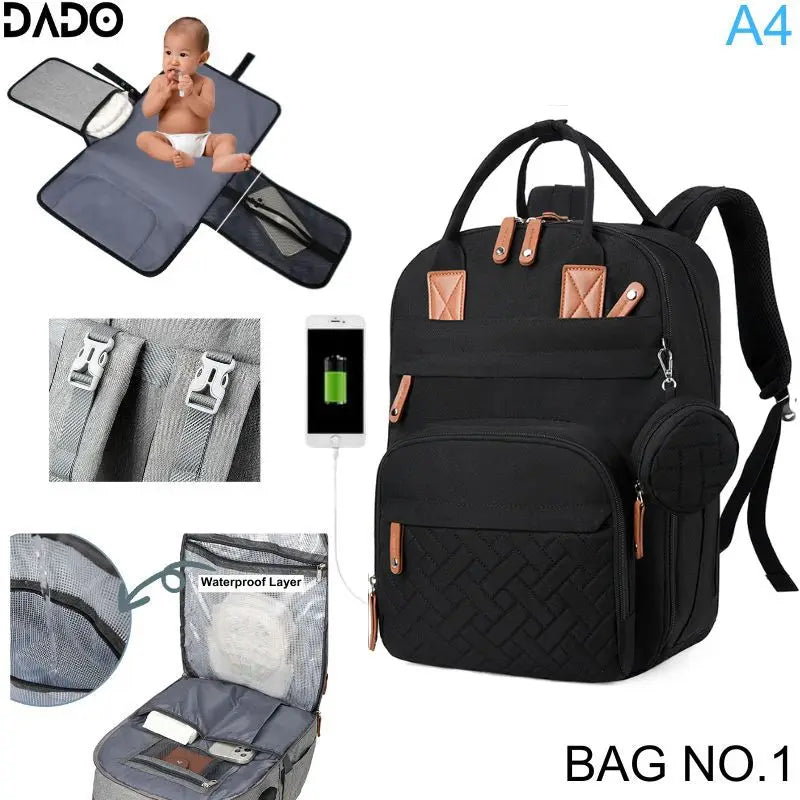Diaper Bag Backpack with Changing Station & USB Port
