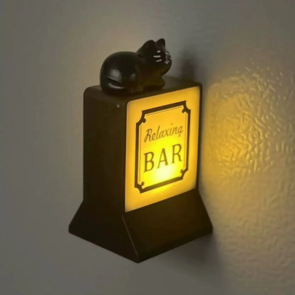 Retro Mini LED Light Sign with Cat Figurine | Home Decor