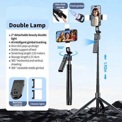 360° AI Face Tracking Selfie Stick Tripod with Remote