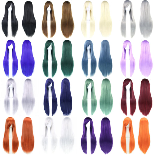 80cm Long Synthetic Cosplay Wig – Straight Hair, 36 Colors
