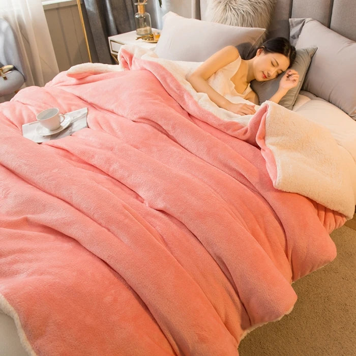 Double-Sided Wool Throw Blanket – Thick Warm Winter Bed Blanket, 12 Colors