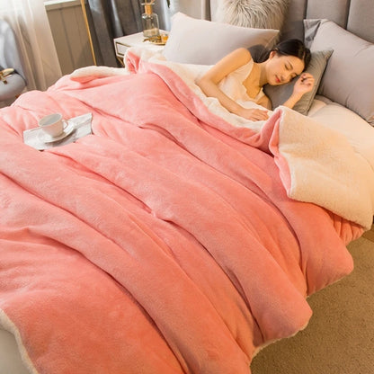 Double-Sided Wool Throw Blanket – Thick Warm Winter Bed Blanket, 12 Colors