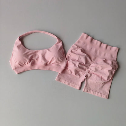 Women's Seamless Yoga Set – Halter Sports Bra & Matching Shorts
