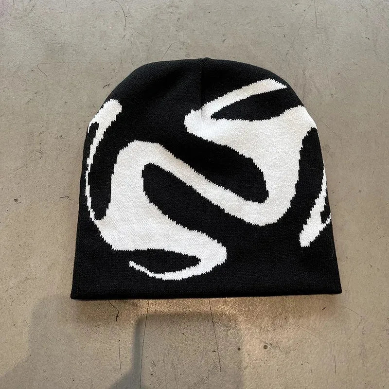 Y2K Goth Spider Web Knit Beanie – Unisex Streetwear Hat