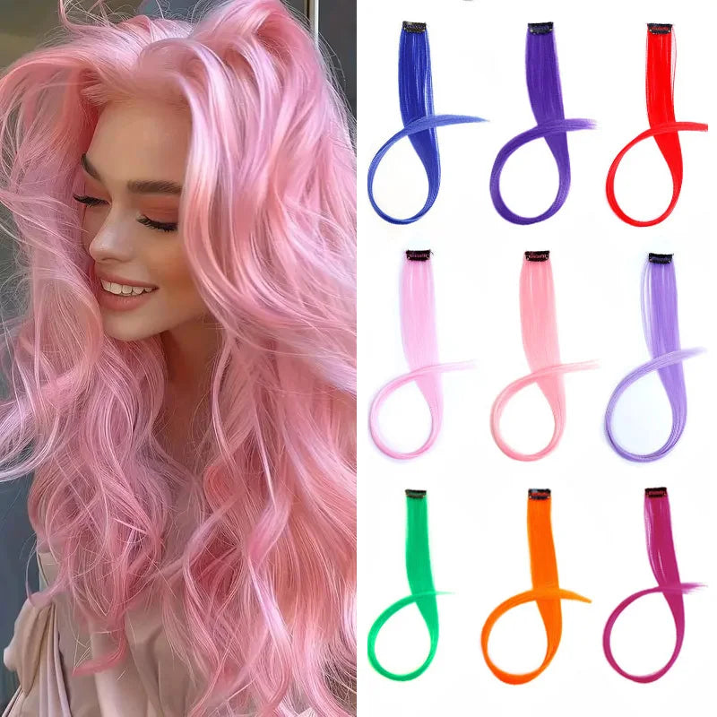 22-Inch Clip-In Synthetic Hair Extensions – Rainbow Colors