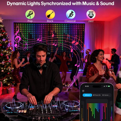 Smart LED Curtain Lights – App Control, Music Sync, DIY Pattern, IP65 Waterproof