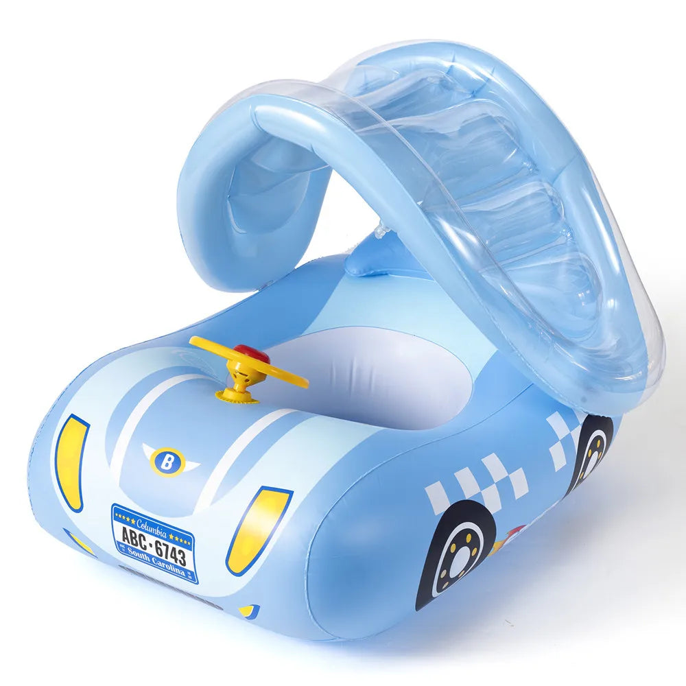 Kids Inflatable Pool Float Car Ride-On with Steering Wheel