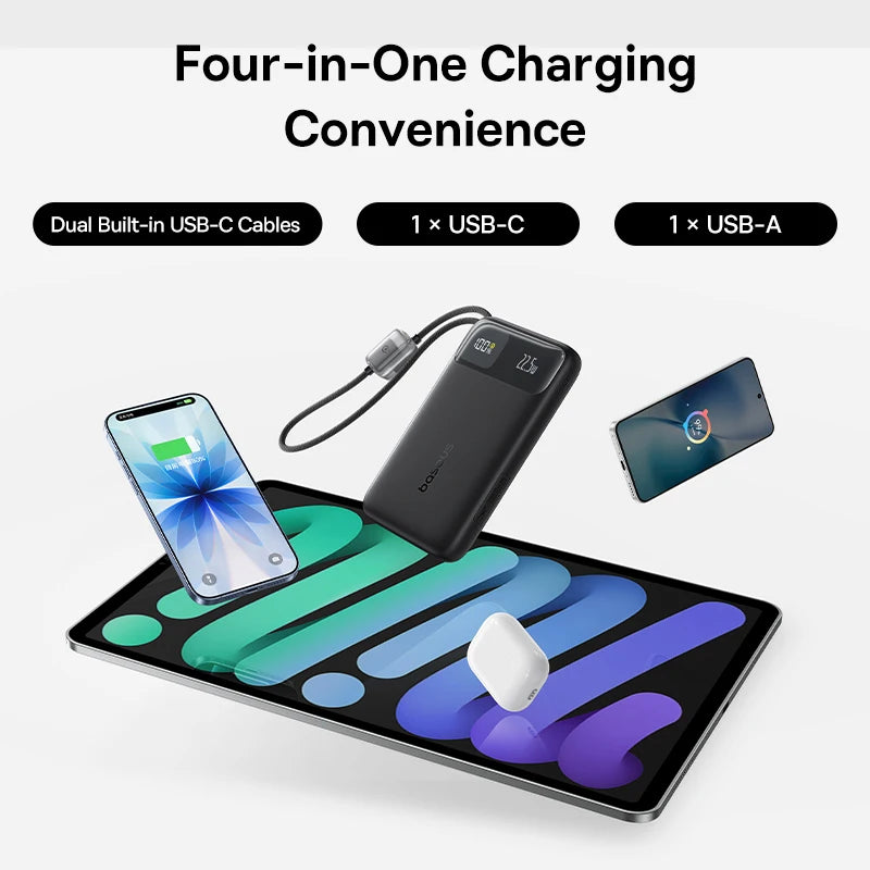 Baseus 10000mAh Power Bank 22.5W Fast Charging with Built-In Dual USB-C Cable