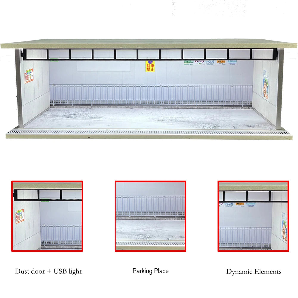 1/64 Scale Garage Diorama Display Case with USB LED Lights