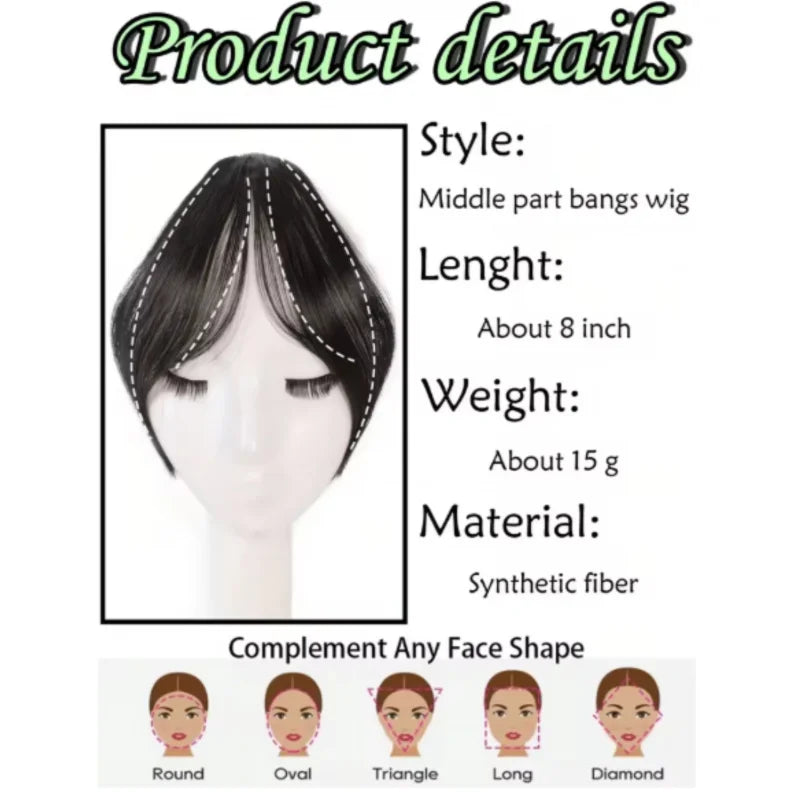 Clip-In Bangs Hair Extension – Natural Seamless Middle Part Fringe