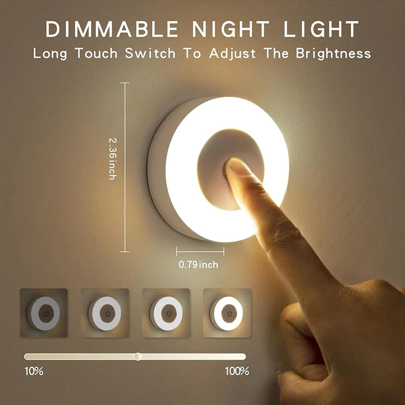 LED Touch Night Light USB Rechargeable 3-Color Dimmable Wall Lamp