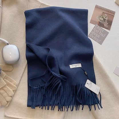 Cashmere-Feel Winter Scarf for Women – Soft Wool Pashmina Shawl with Tassels