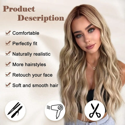 Synthetic Lace Wig 26 Inch – Long Wavy Curly Middle Part Heat Resistant