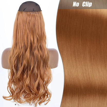 No-Clip Halo Hair Extensions – Long Wavy Synthetic Hairpiece