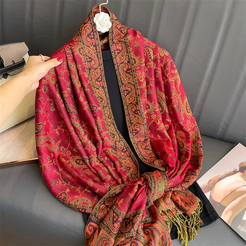 Paisley Print Cashmere Pashmina Shawl for Women – Warm Winter Wrap