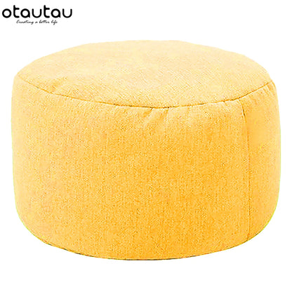 Round Linen Pouf Ottoman – Bean Bag Footstool Floor Cushion