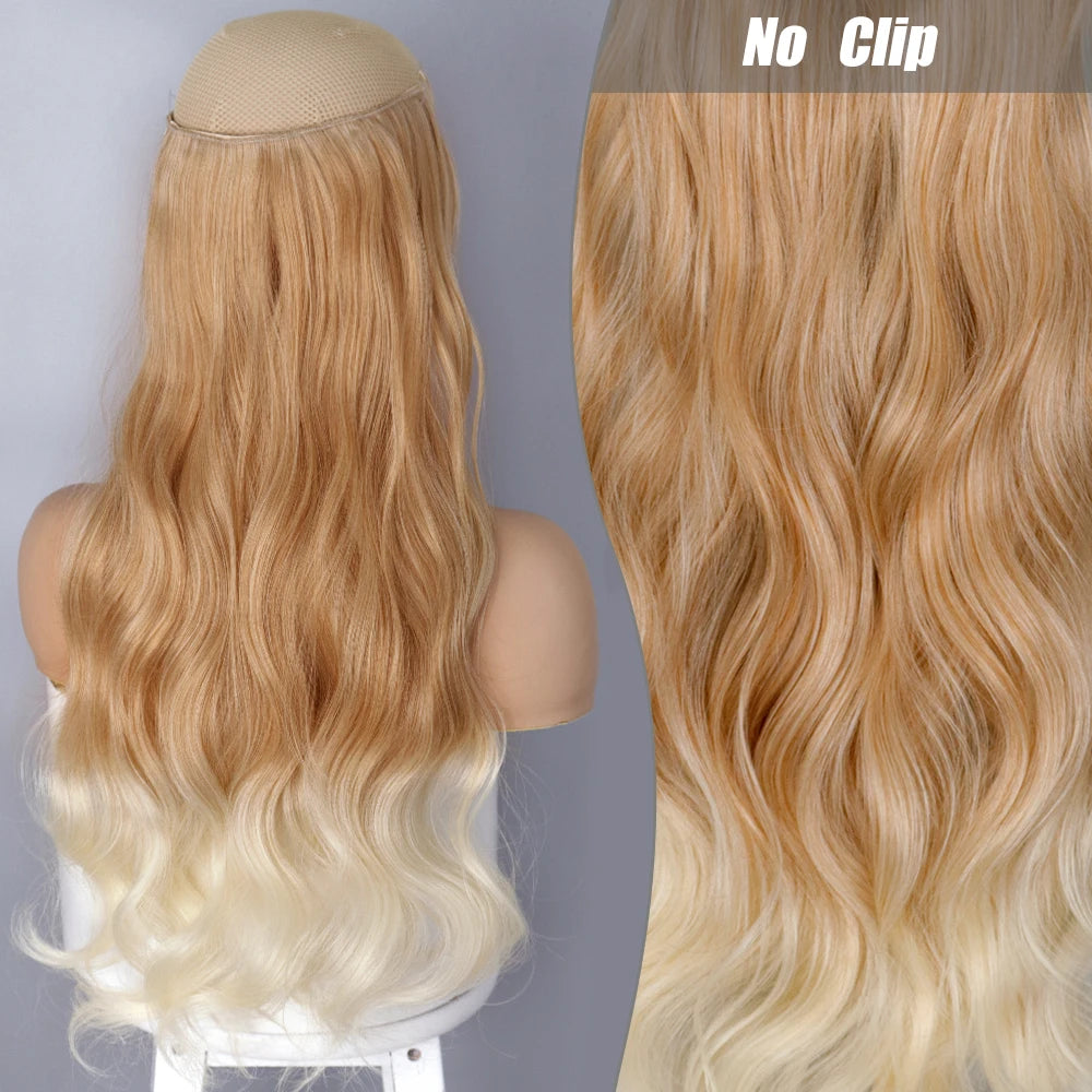 No-Clip Halo Hair Extensions – Long Wavy Synthetic Hairpiece