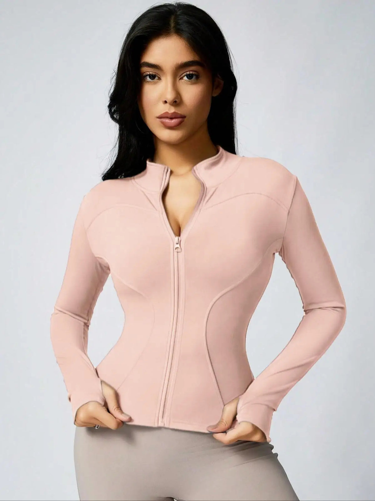Women's Zip-Up Turtleneck Sports Jacket – Slim-Fit Activewear Top
