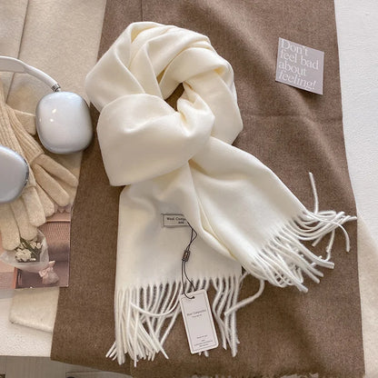 Cashmere-Feel Winter Scarf for Women – Soft Wool Pashmina Shawl with Tassels