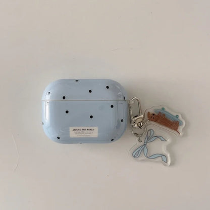 Cute Polka Dot AirPods Case with Dalmatian Dog Charm