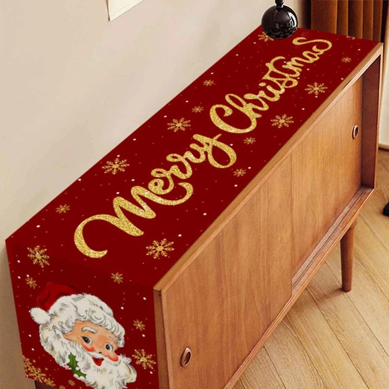 Christmas Table Runner – Festive Gnome & Santa Holiday Tablecloth