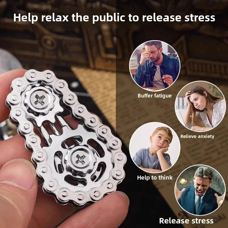Metal Fidget Spinner – Gear & Chain Stress Relief Desk Toy for Adults